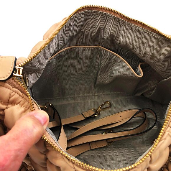 Jen & Co. Jacqueline Quilted Satchel Shoulder Bag Tan 14x9.5x5 inches - Picture 4 of 7